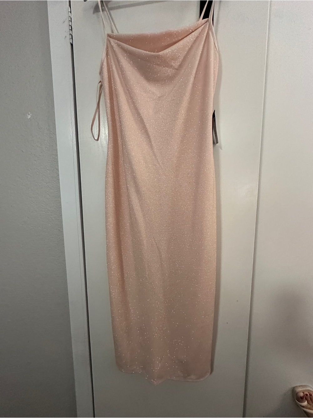 bebe Blush Sparkle Cowl Midi Dress